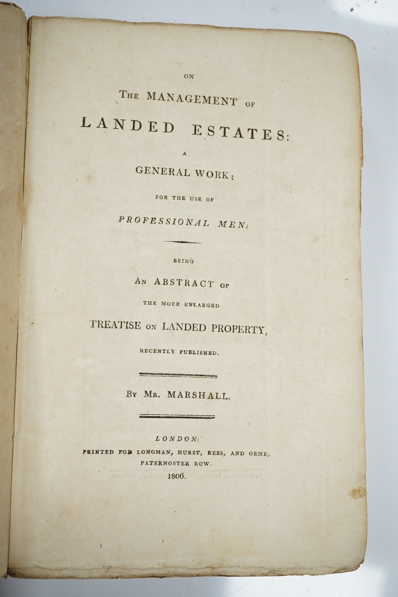Marshall, William - The Management of Landed Estates....folded plan, engraved text illus.; original boards, uncut. 1806; [Marshall, William] A Review of the Landscape, a Didactic Poem: also of An Essay on the Picturesque